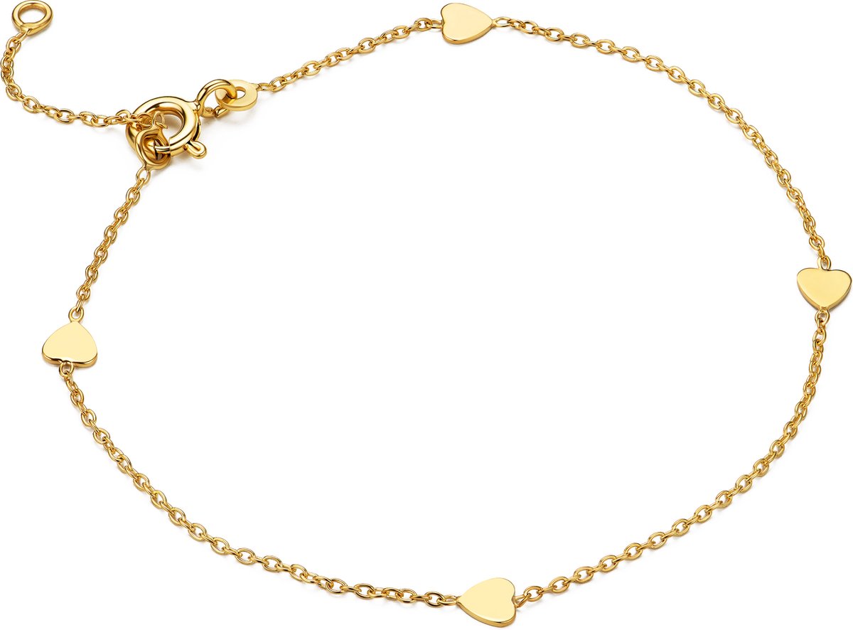 Miore Pure Armband Dames - 9 Karaat - Hartjes - Handgemaakte Schakelarmband - Kleur Geelgoud - 18 cm