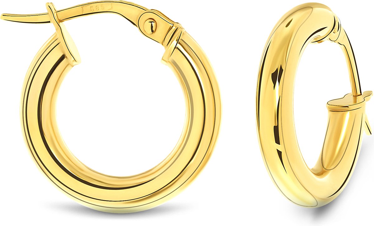 Miore Pure Oorbellen Dames - 14 Karaat Goud - Handgemaakte Oorringen - 3 mm
