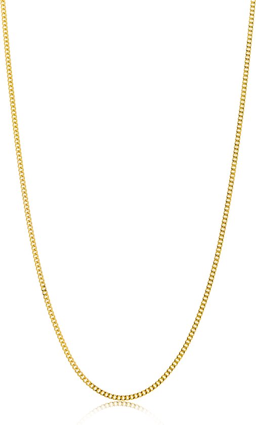 Een gouden gourmette ketting tegen een witte achtergrond.