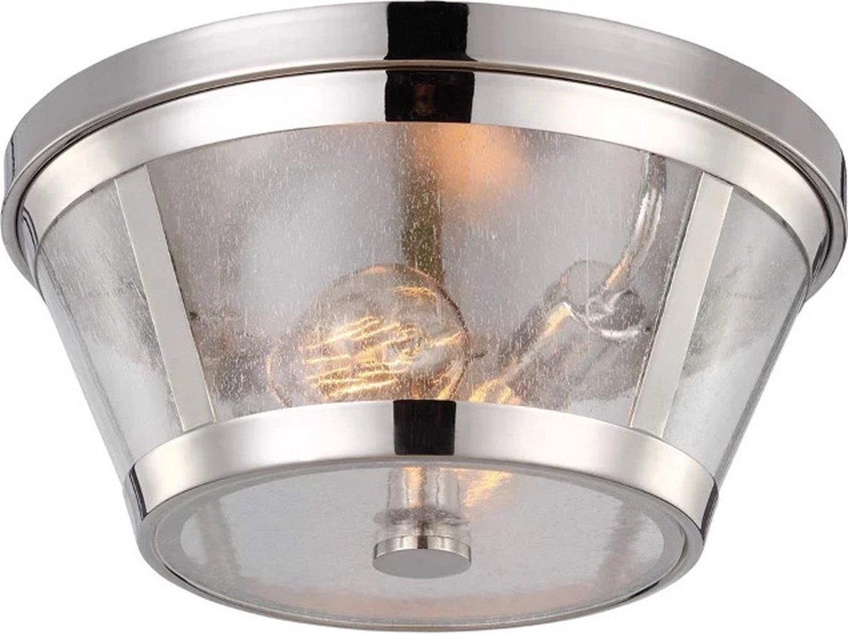 Landelijke Plafondlamp - Steady Lighting - Glas - Landelijk - E27 - L: 34.9cm - Voor Binnen - Woonkamer - Eetkamer - Zilver