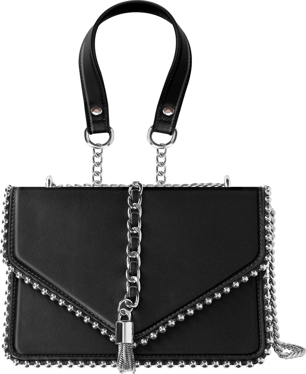 Alta Moda, Handtas met metalen kettinghandvat, Zwart
