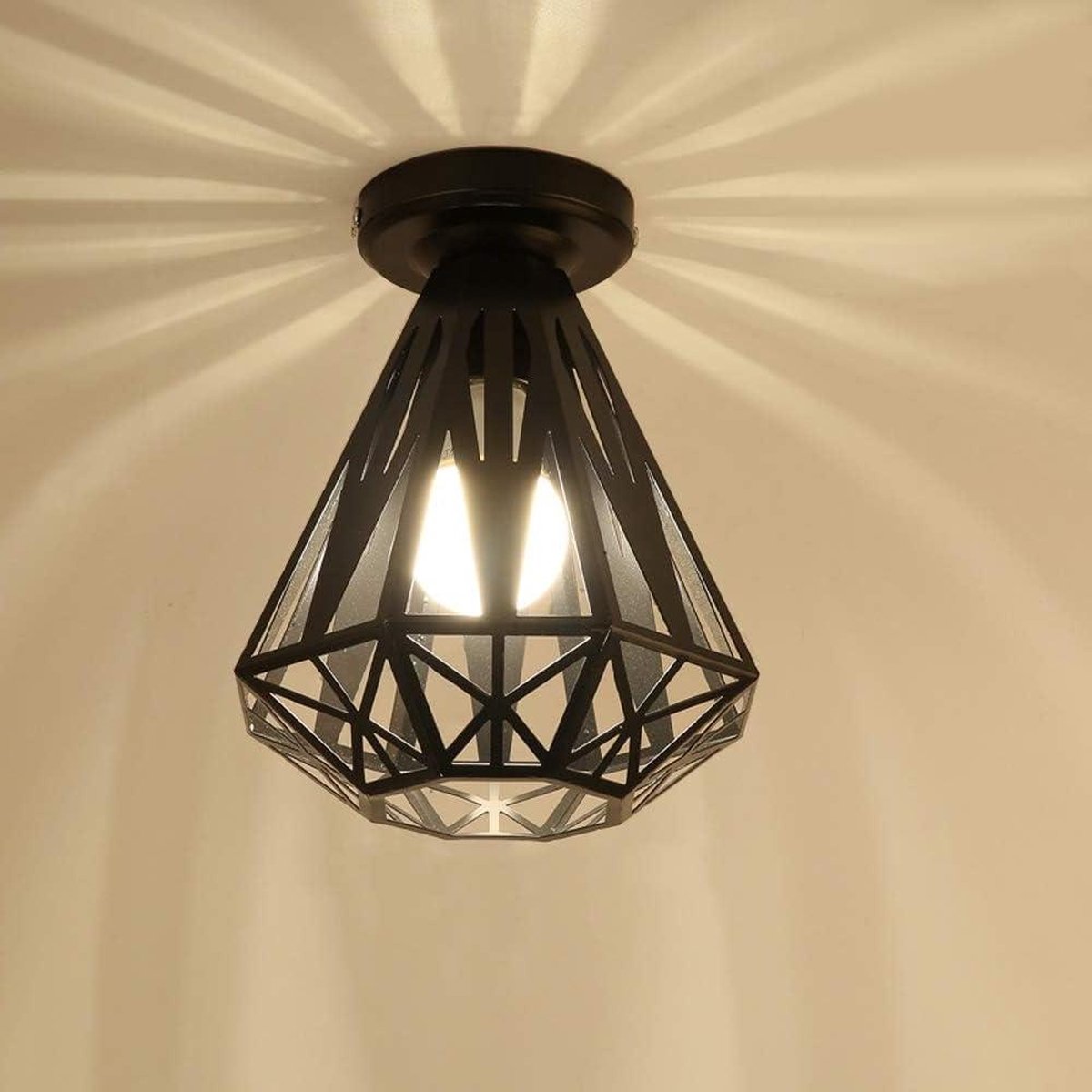 Vintage industrieel ijzeren kroonluchter kooi lampenkap - E27 plafondlamp decoratie - hanglamp voor slaapkamer - 20 cm zwart