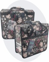 Voltano Enkele Shopper Fietstas - 17 Liter - Pink Elegance - Zwart Met Witte Bloemen - Waterdicht - Luxe Universele Bevestiging