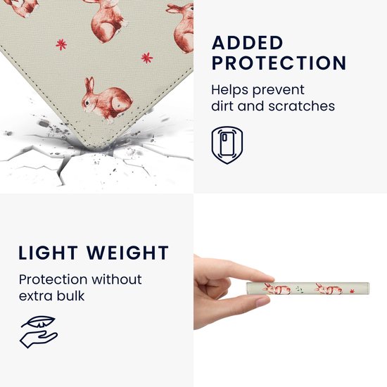 kwmobile e-reader hoesje geschikt voor Amazon Kindle Paperwhite 11. Generation 2021 hoes - E reader flip case met magneetsluiting - Ereader cover - Konijntjes en Bloemen design in wit / bruin / lichtroze van Merkloos — afbeelding 4