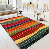 Paco Home Tapijt woonkamer modern laagpolig gegolfd met abstract 3D-patroon, Maat:80x150 cm, Kleur:Grijs Blauw
