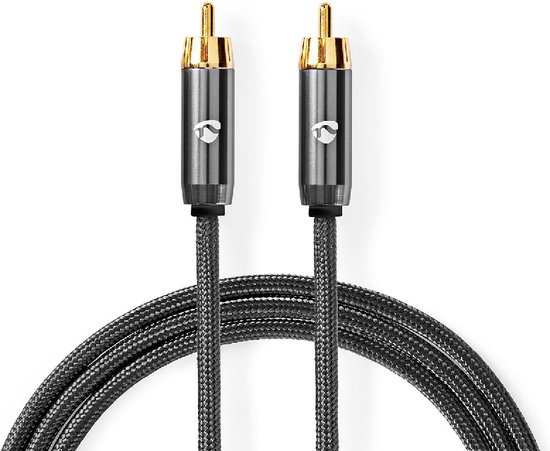 Subwoofer Kabel - Nylon Sleeve - Verguld - 5 meter - Gunmetal