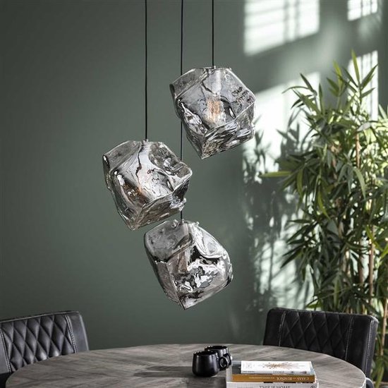 PS-Collection Stepped Chromed Rock 3L Suspension - 50x150cm - Glas - suspensions salle à manger, suspension noire, suspensions salon, suspension chambre, suspension chambre d'enfant, suspension rotin, suspension bois, suspension industrielle