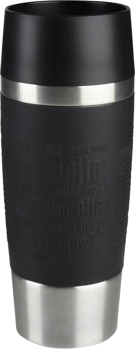 Reisbeker - Zwart - 036 L - 100% lekvrij - Te openen met 1 hand - Drinken blijft 4 uur warm - 8 uur koud