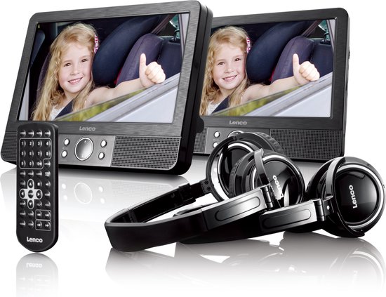 Lenco MES-415 - 9" dubbel scherm - Portable DVD-speler met hoofdtelefoon en brackets - Zwart van Lenco — afbeelding 3