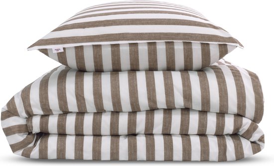 Zohome Dekbedovertrek Banda-di-Lino - Bedlinnen met Strepen - 200x200-220 cm - Taupe - Dekbedhoes van 100% Katoen — afbeelding 5