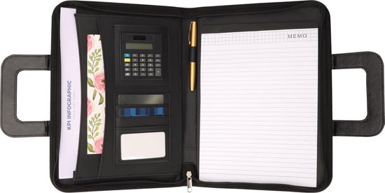 Foto: Kurtzy black pu leather business portfolio folder a4 zipper conference padfolio with notebook calculator travel organiser for documents writing