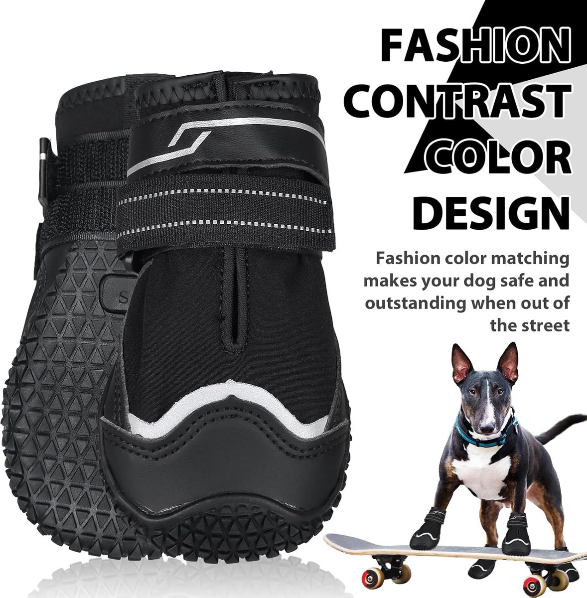 LZLUCKCOME Hondenschoenen, pootbescherming, 4 stuks, ademende hondenschoenen, met reflecterende riemen, schoenen voor de hond, klittenbandsluiting, sneeuwschoenen voor honden, outdoor, sport (4 cm
