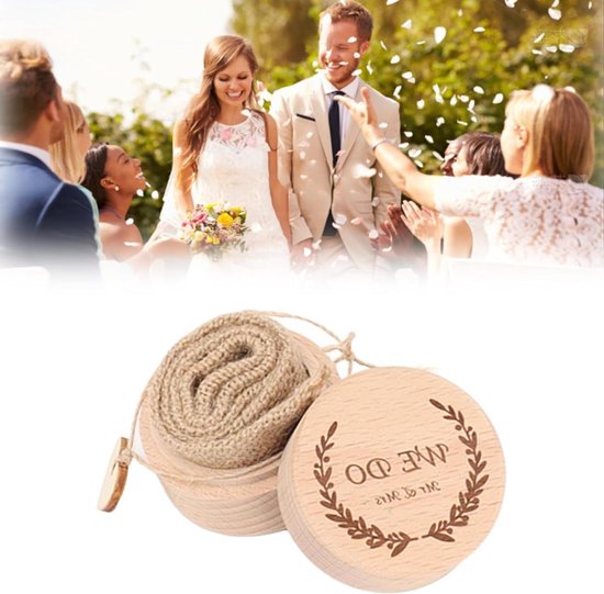 Houten ringbox vintage ringhouder - ringkussen bruiloft - opbergdoos ringdrager - aanzoek bruiloft ceremonie