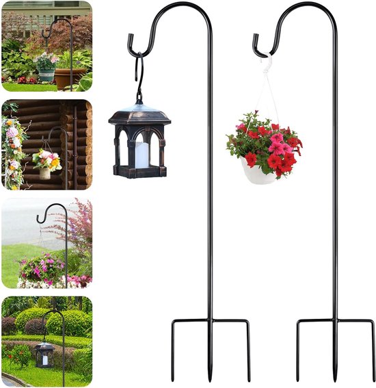 2 Crochets De Berger Jardin 120cm - Acier Inoxydable Noir - Pour Mangeoires Oiseaux Et Déco Extérieure