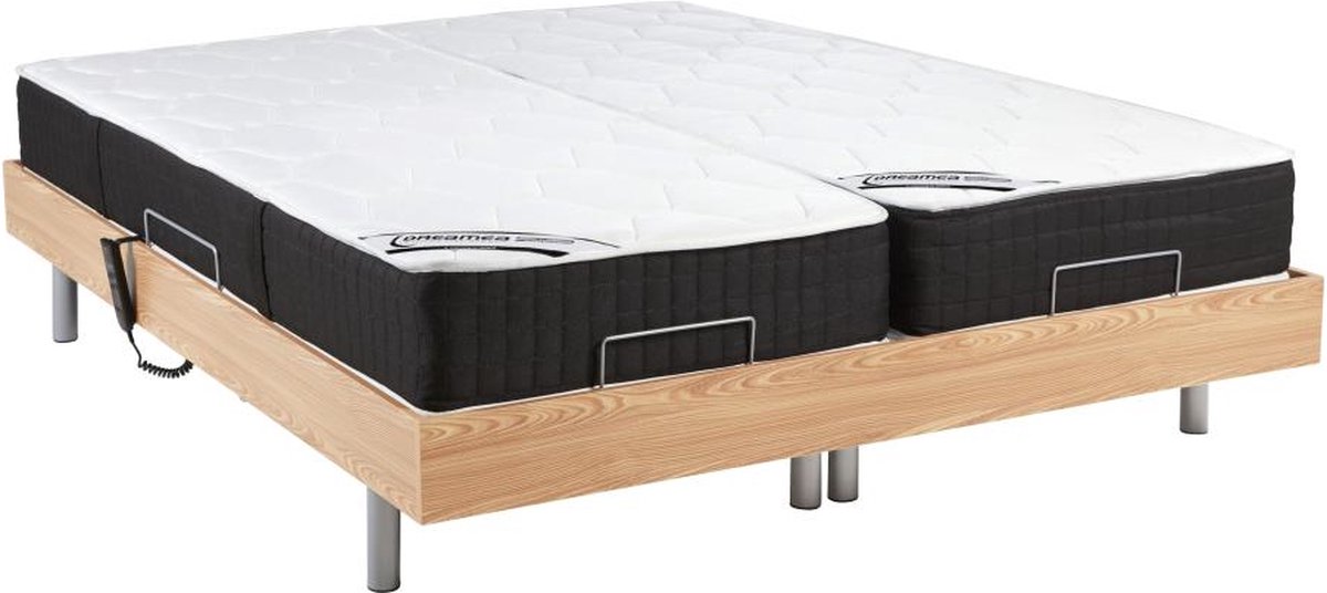 Vente-unique Bed met elektrische lattenbodem hout natuurlijk licht 2 x 70 x 190 cm