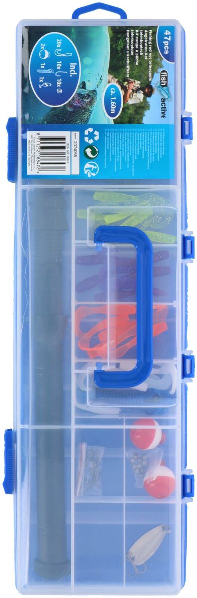 Fish Active Viskoffer - Vishengel met Molen, Aas, Dobbers, Vislood, Spinner en Vishaken - Telescopisch van Merkloos — afbeelding 3