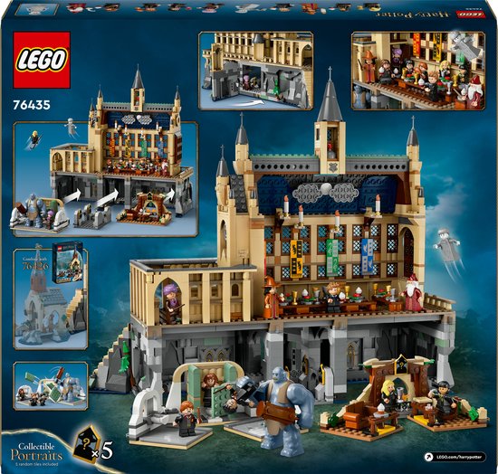 LEGO Harry Potter Poudlard Château La Grande Salle 76435, boîte avec bâtiment détaillé, figurines et géant.