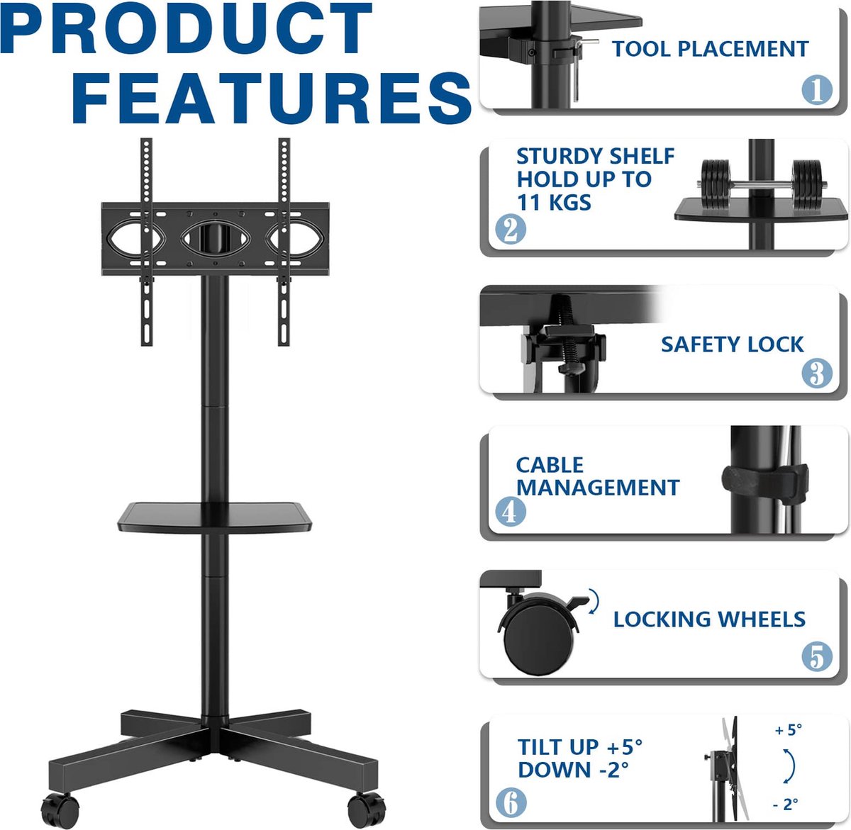 Rfiver Mobile TV Stand with Wheels for 32-60 Inch Plasma