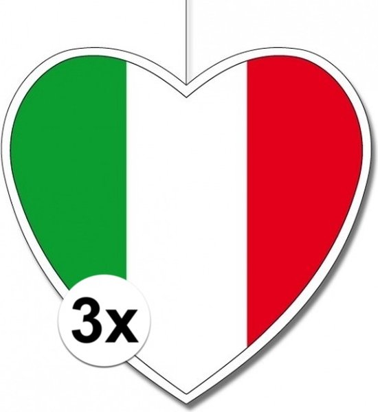 3x Décoration à suspendre coeur Italie 28 cm - Drapeau italien Décoration championnat d'Europe / Coupe du monde