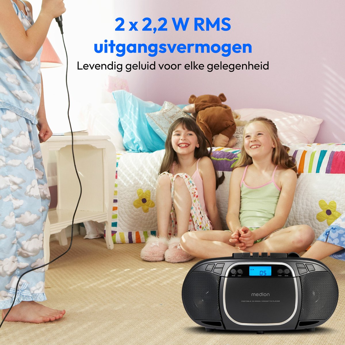 MEDION E66476 Stereo Sound Systeem (Boombox, CD-speler, MP3, cassette, draagbare cassettespeler voor kinderen, FM-radio, AUX, hoofdtelefoon, netstroom & batterij), zwart thumbnail 5