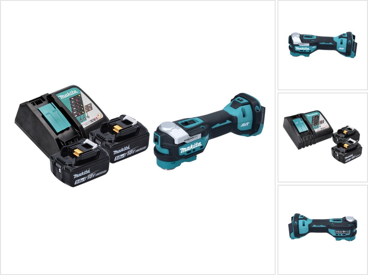 Makita DTM 52 RT accu multifunctioneel gereedschap 18 V Starlock Max Brushless + 2x accu 5,0 Ah + oplader