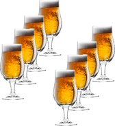 Excellent Houseware Bierglazen op voet - 8x stuks - glas - 370 ml - speciaal bier - bierglas