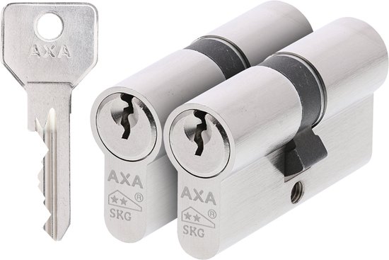 Doubles cylindres de porte s'entrouvrant AXA (Security) - 30/30 mm - 2 pièces - avec 6 clés - Nickelé - SKG**
