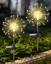 Tuindecoratie tuinverlichting op zonne-energie voor buiten 2 stuks 120 leds 8 modi paardenbloem tuinsteker waterdicht solarlampen voor tuin gazon terras decoratie warmwit