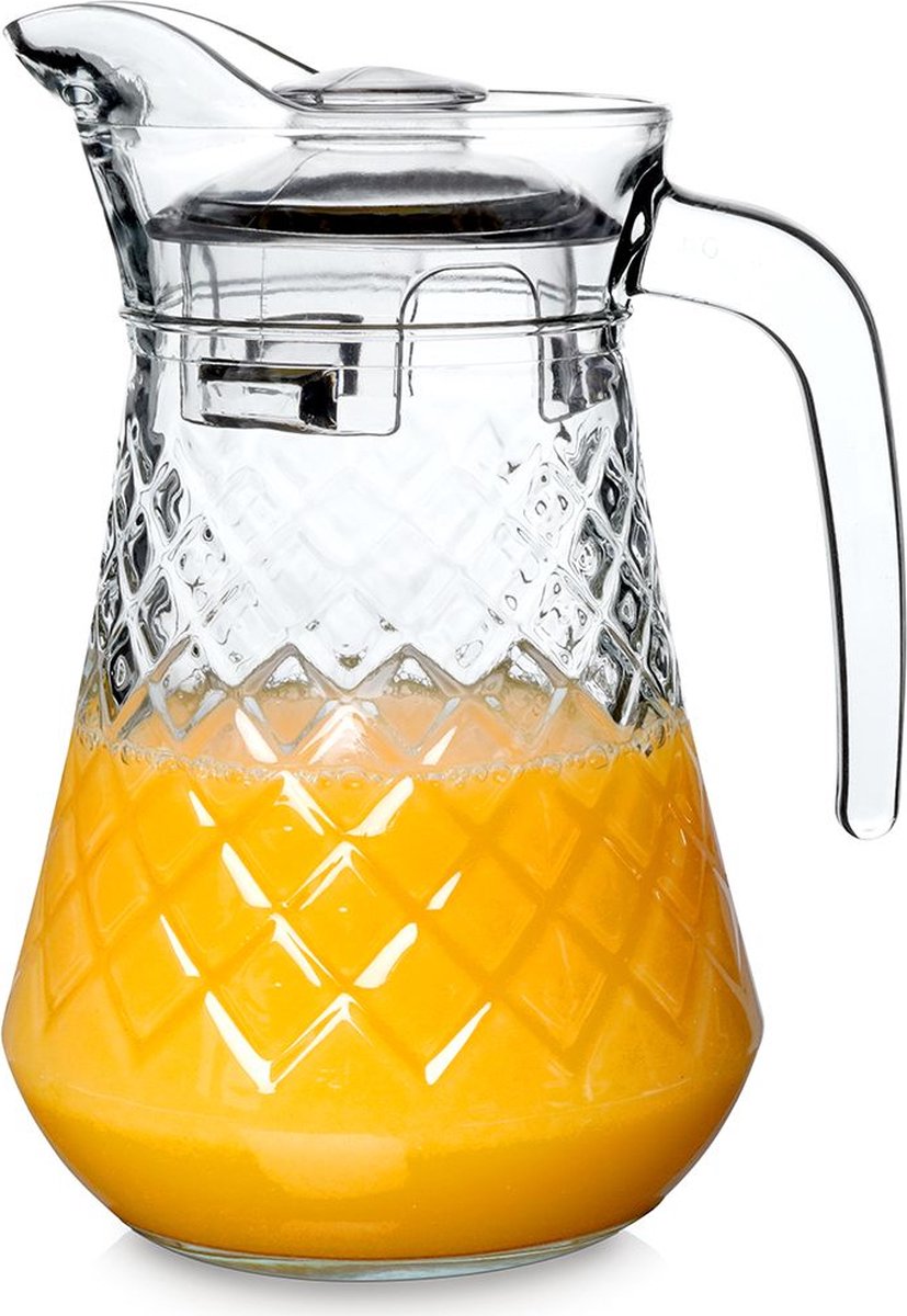 Karaf Glas met Deksel 1,4 l - Kan - Waterkaraf voor Fruitwater - Waterkan - Drinkkan — cadeau in Koken & Dineren - foto 8
