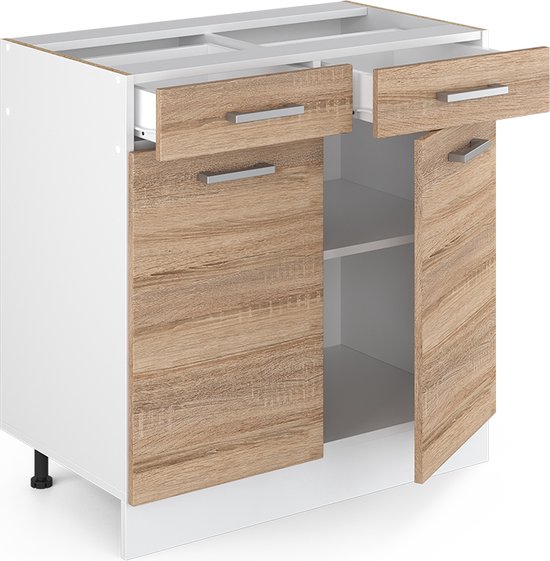 Vicco Élément bas de cuisine R- Line, Sonoma/ Wit, 80 cm sans plan de travail
