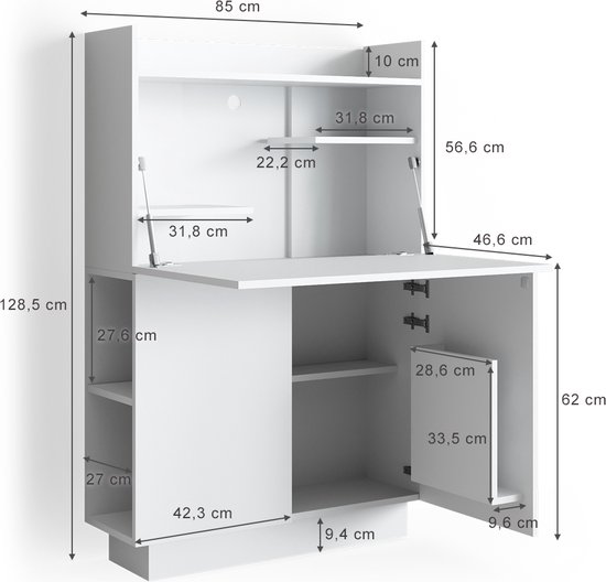Vicco Bureau secrétaire Alena, Wit, 85 x 27 cm