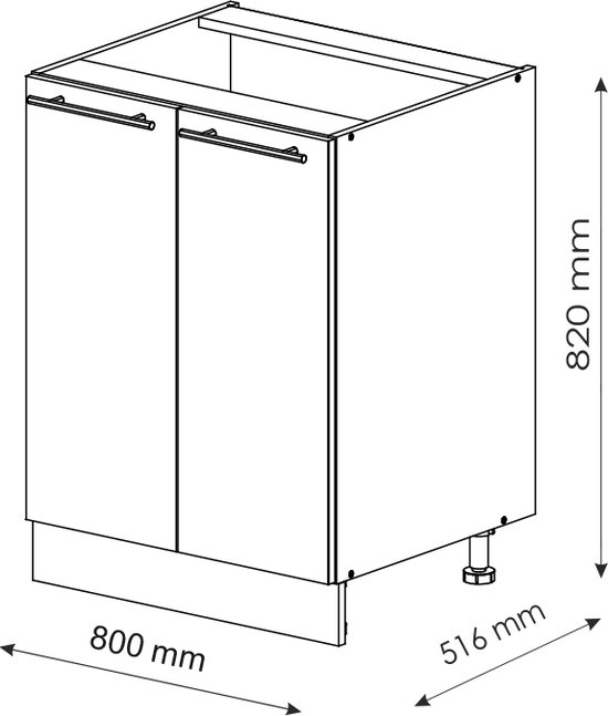 Meuble sous- Cuisine Vicco Fame Line – 80 cm avec étagère, évier en marbre Wit brillant avec étagère, évier en marbre