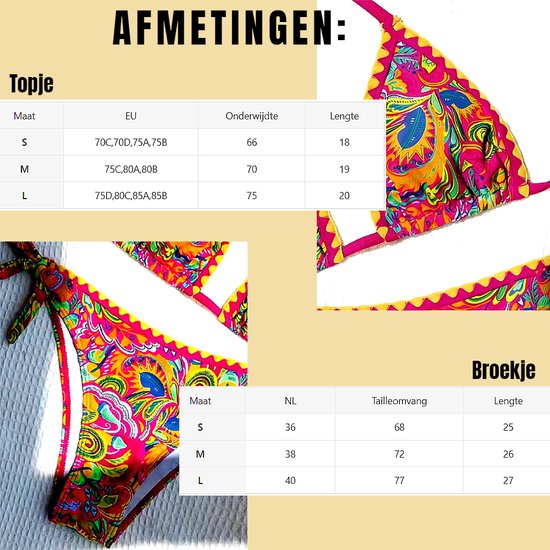 LaGloss® Ensemble bikini rétro coloré - été - maillot de bain de plage - piscine bikini de plage - 2 pièces - Taille L %%