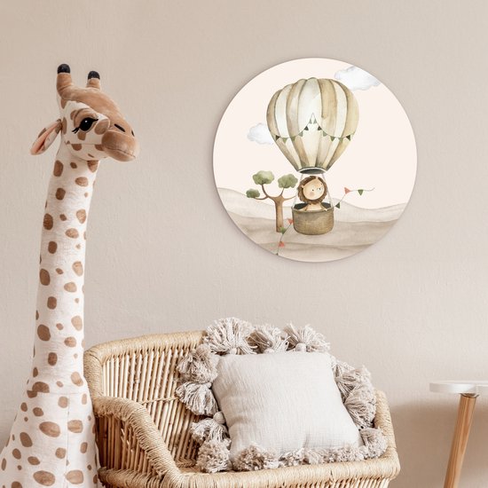 WallCircle® Wandcirkel 60x60 cm - Muurcirkel Luchtballon - Leeuw - Watercolor - Safari - Dieren - Kinderkamer - Babykamer - Muurdecoratie cirkel woonkamer - Wanddecoratie slaapkamer - Kamer decoratie accessoires - Ronde schilderijen