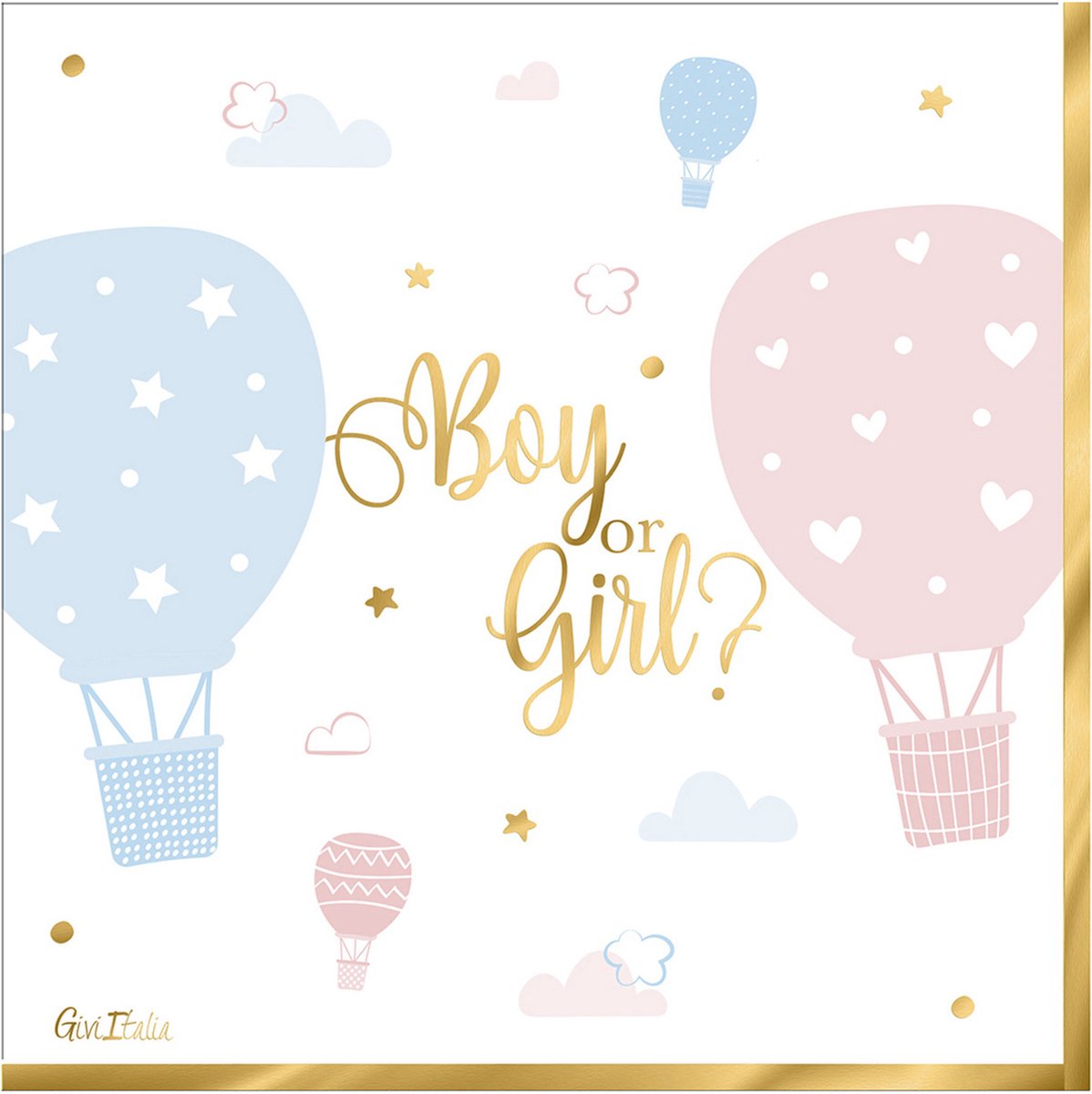 Givi Italia Feestservetten - 16x - gender reveal - 3 laags - 33 x 33 cm - geboorte - boy or girl?