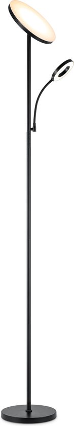 Home Sweet Home - Moderne Vloerlamp - 25/25/175 cm - Zwart - Metalen Staande Lamp - Met leeslamp - Inclusief LED Lichtbron 7W 3636Lm - Dimbaar - Voor Kantoor en Slaapkamer