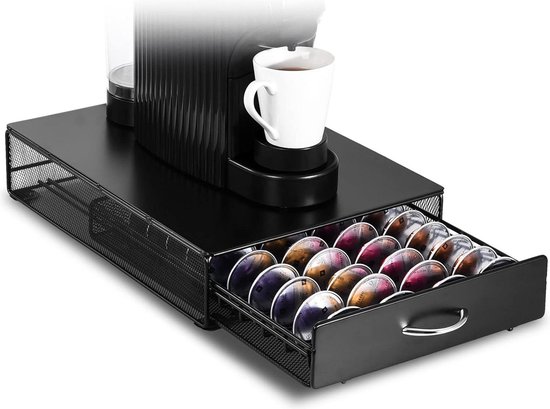 BRASQ Capsulehouder voor Nespresso cups - voor Dolce Gusto cups - Tot 50 cups - Koffiecups houder Zwart - Opbergbox met 4-lades