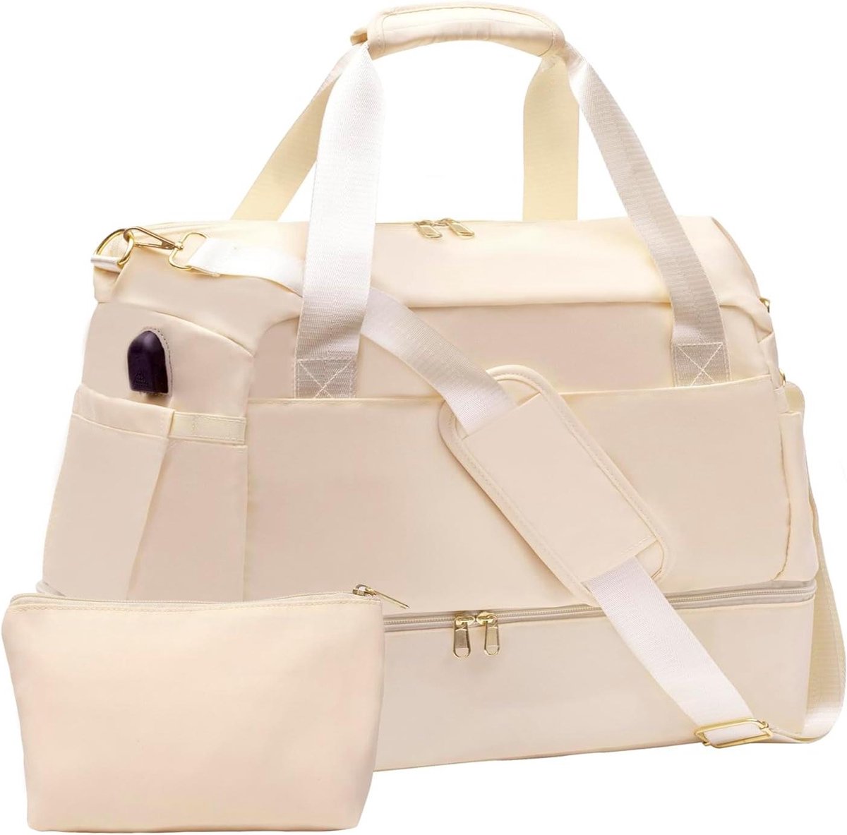 Dames sporttas - reistas voor training - weekendtas met schoenenvak en USB-poort - beige
