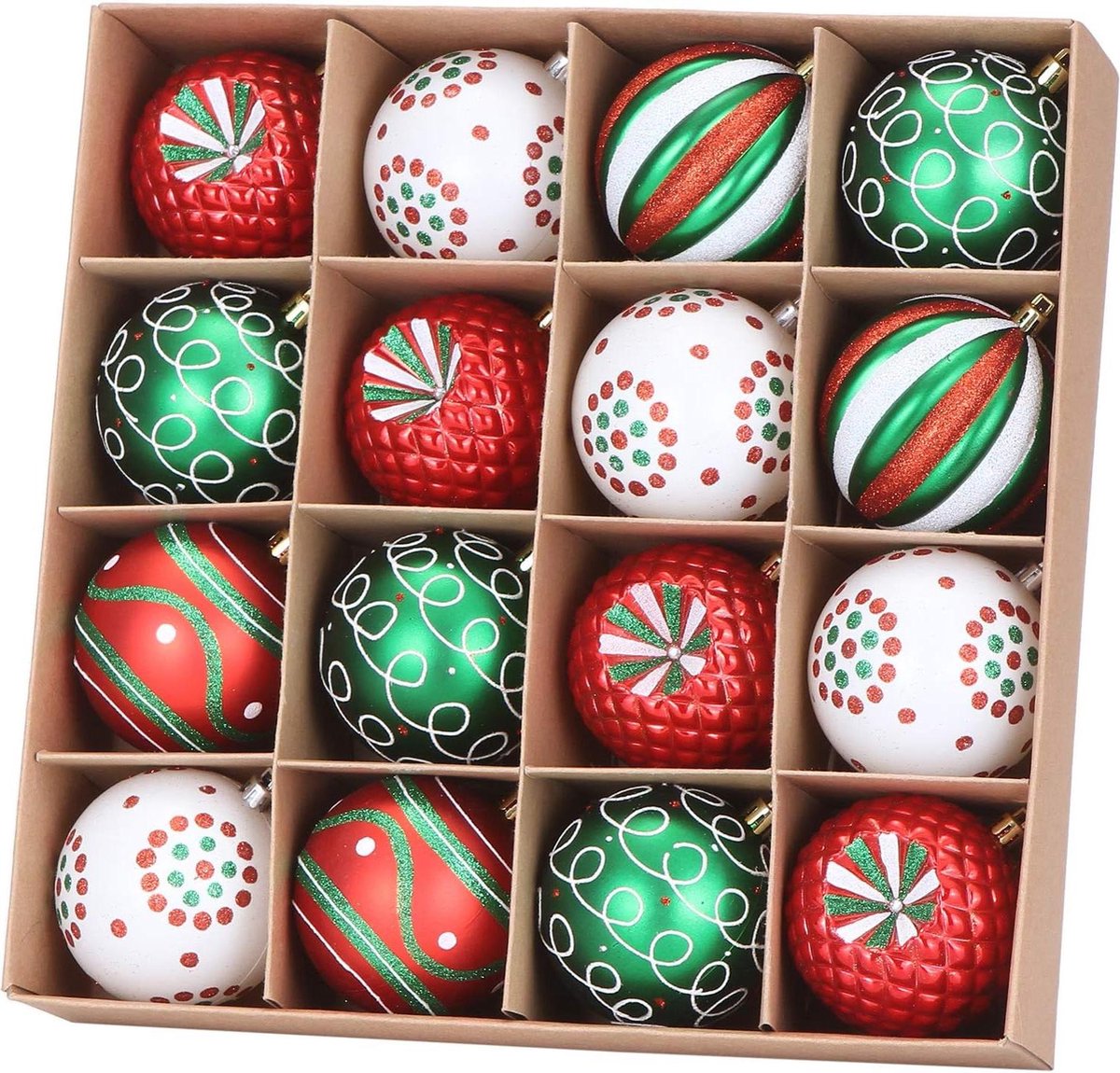 Kleurrijke en fonkelende kerstboom ornamenten - set van 16 stuks - 80 mm / 3.15 inch