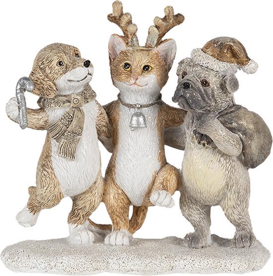 Kerstdecoratie Beeld Honden en Kat 13*5*12 cm Grijs, Beige, Wit Kunststof Decoratief Figuur Decoratieve Accessoires Kerstdecoratie voor Binnen