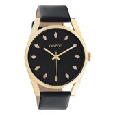 OOZOO Timepieces - Gouden horloge met zwarte leren band - C10842 - Ø45