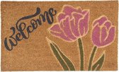 Deurmat Binnen 75*45*1 cm Bruin Kokosvezel, Rubber Rechthoek Bloemen Welcome Droogloopmat