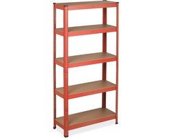 stellingkast staal - 875 kg - 151 x 75 x 30 cm - 5 etages - steekverbinding - garage - rood