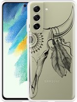 Hoesje Geschikt voor Samsung Galaxy S21 FE Boho Buffalo Skull