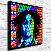 Pop Art  Bob Marley Poster in lijst - 90 x 90 cm en 2 cm dik - Fotopapier Mat 180 gr Framed - Popart Wanddecoratie inclusief lijst