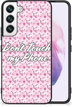 Hoesje met Tekst Geschikt voor Samsung Galaxy S22 Back Cover Siliconen Hoesje met Zwarte rand Flowers Pink Don't Touch My Phone