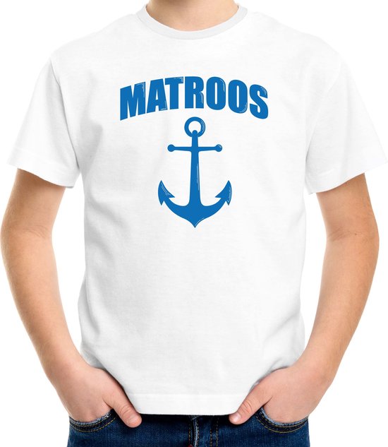 Matroos met anker verkleed t-shirt wit voor kinderen - maritiem carnaval / feest shirt kleding / kostuum 134/140