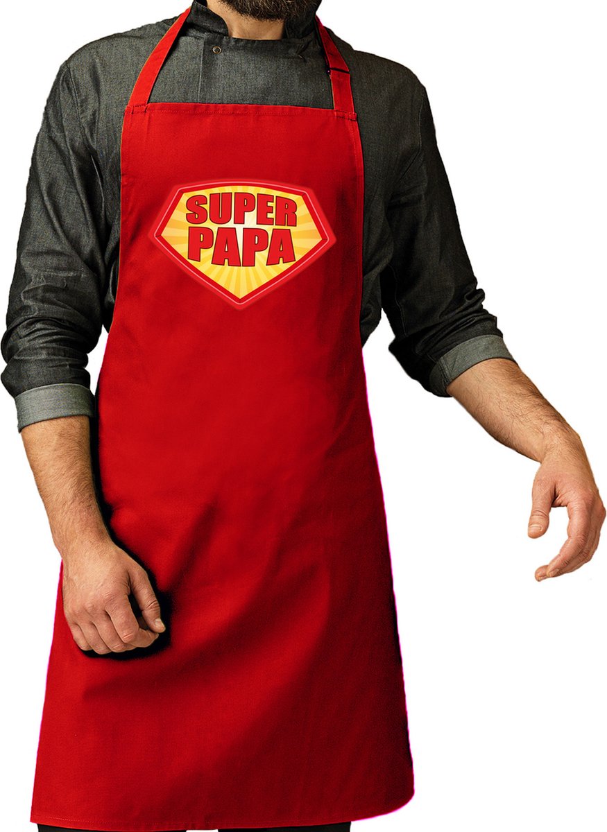 Super papa barbeque schort / keukenschort bordeaux rood blauw voor heren - bbq schorten