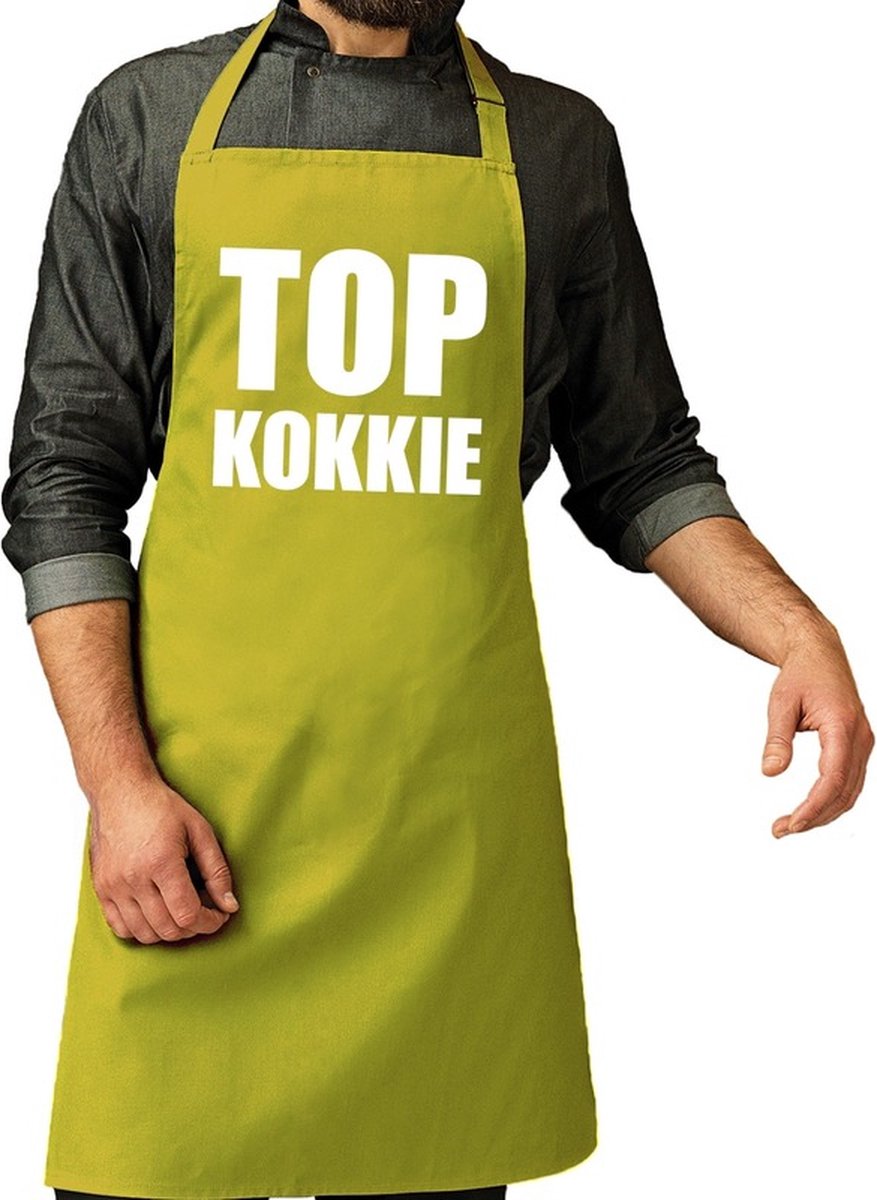 Top kokkie barbeque schort / keukenschort lime groen voor heren - bbq schorten