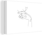 Canvas Schilderij Line art - Gezicht - Hand - 90x60 cm - Wanddecoratie